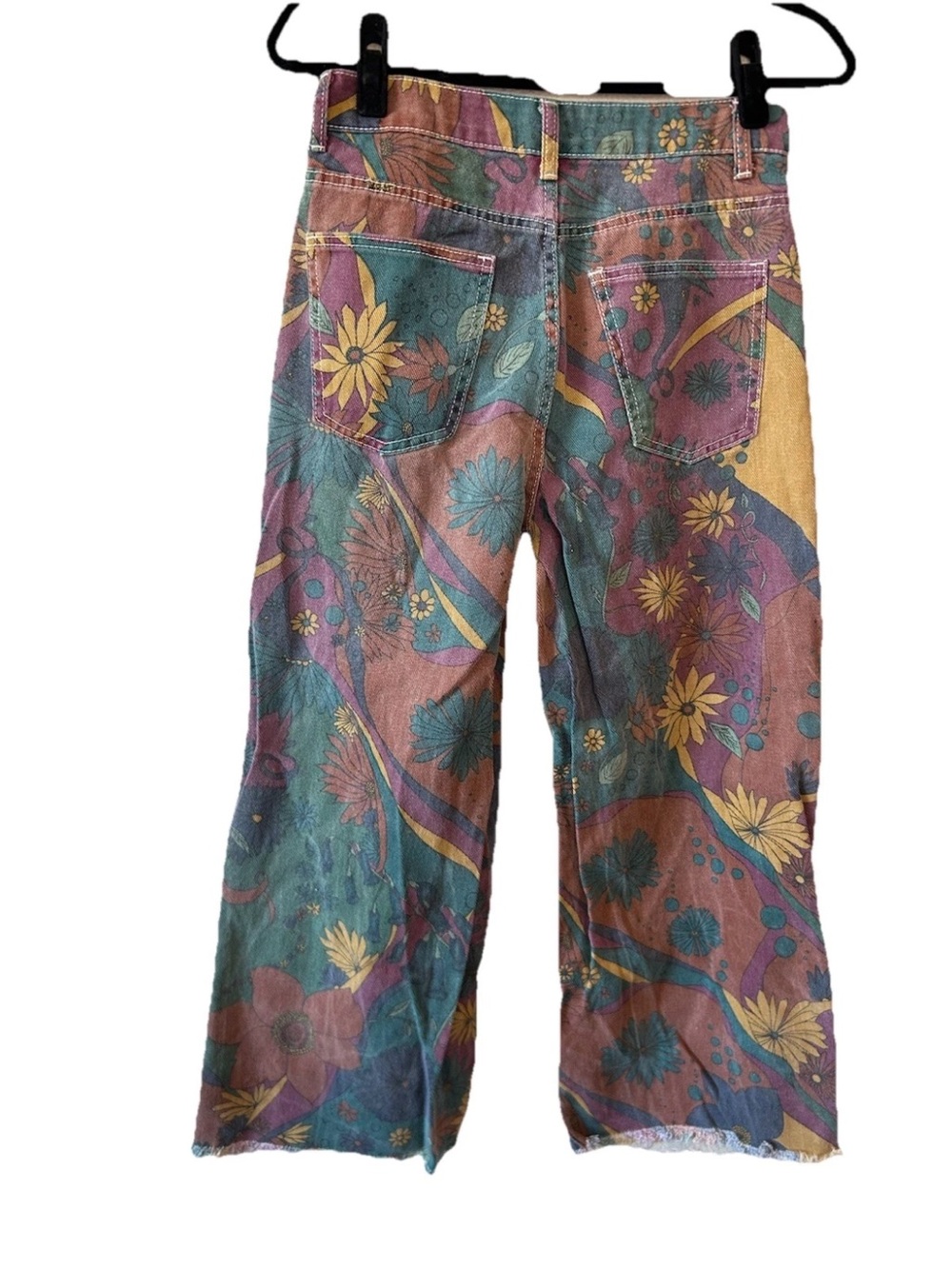 Vintage Psychedelic Floral Wide Leg Jeans Multi Colored Hippie Boho Festival S/M - Picture 12 of 15